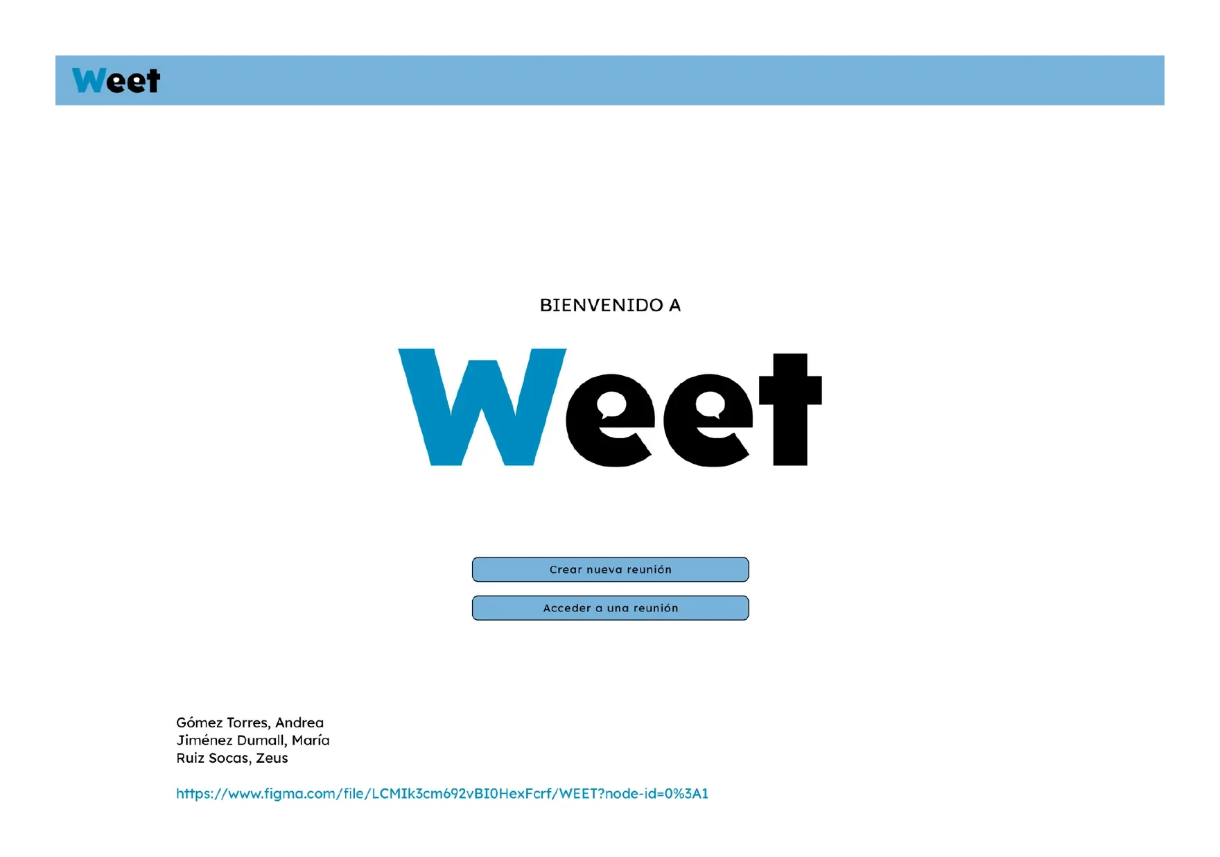 Pantalla de bienvenida del prototipo de Weet
